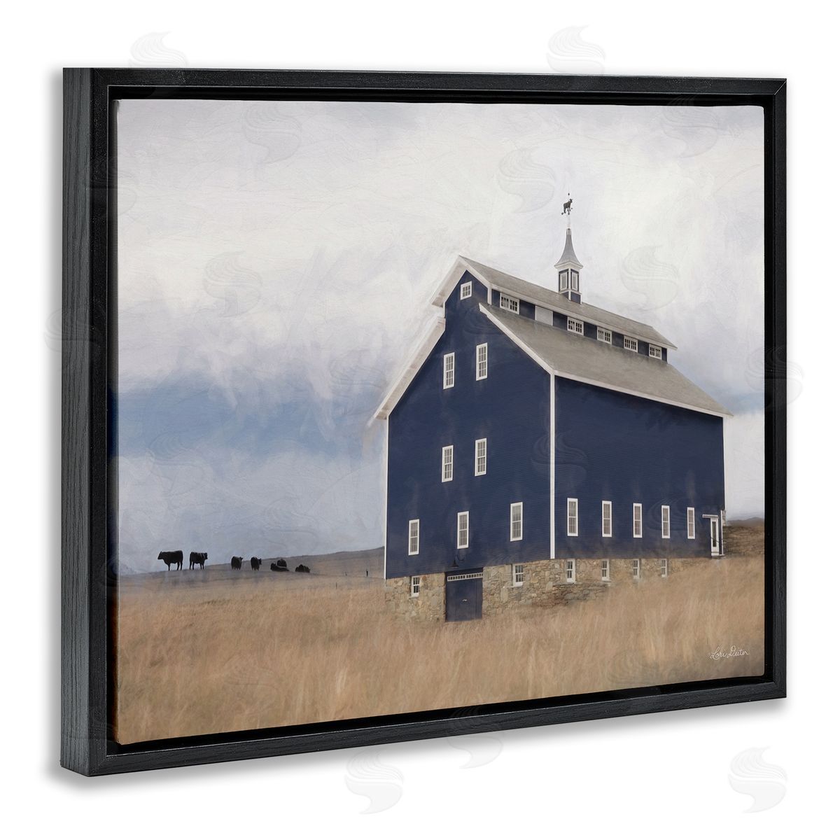 Lori Deiter Blue Farm Barn Landscape Animals Grazing Cloudy Sky