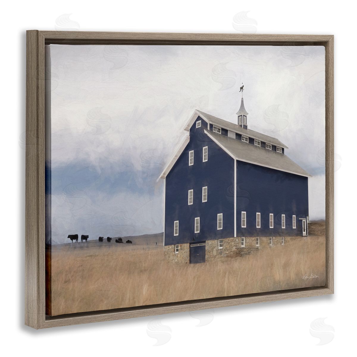 Lori Deiter Blue Farm Barn Landscape Animals Grazing Cloudy Sky