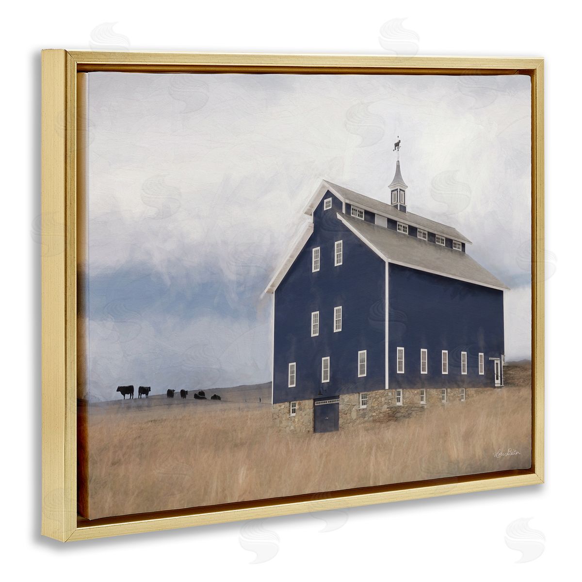 Lori Deiter Blue Farm Barn Landscape Animals Grazing Cloudy Sky