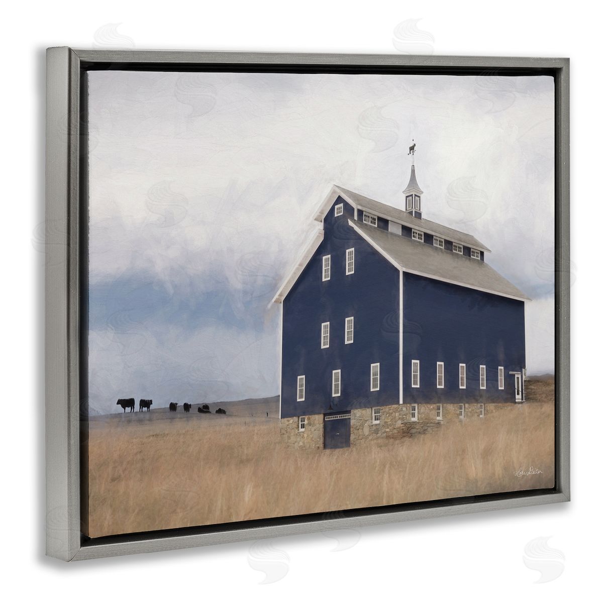 Lori Deiter Blue Farm Barn Landscape Animals Grazing Cloudy Sky