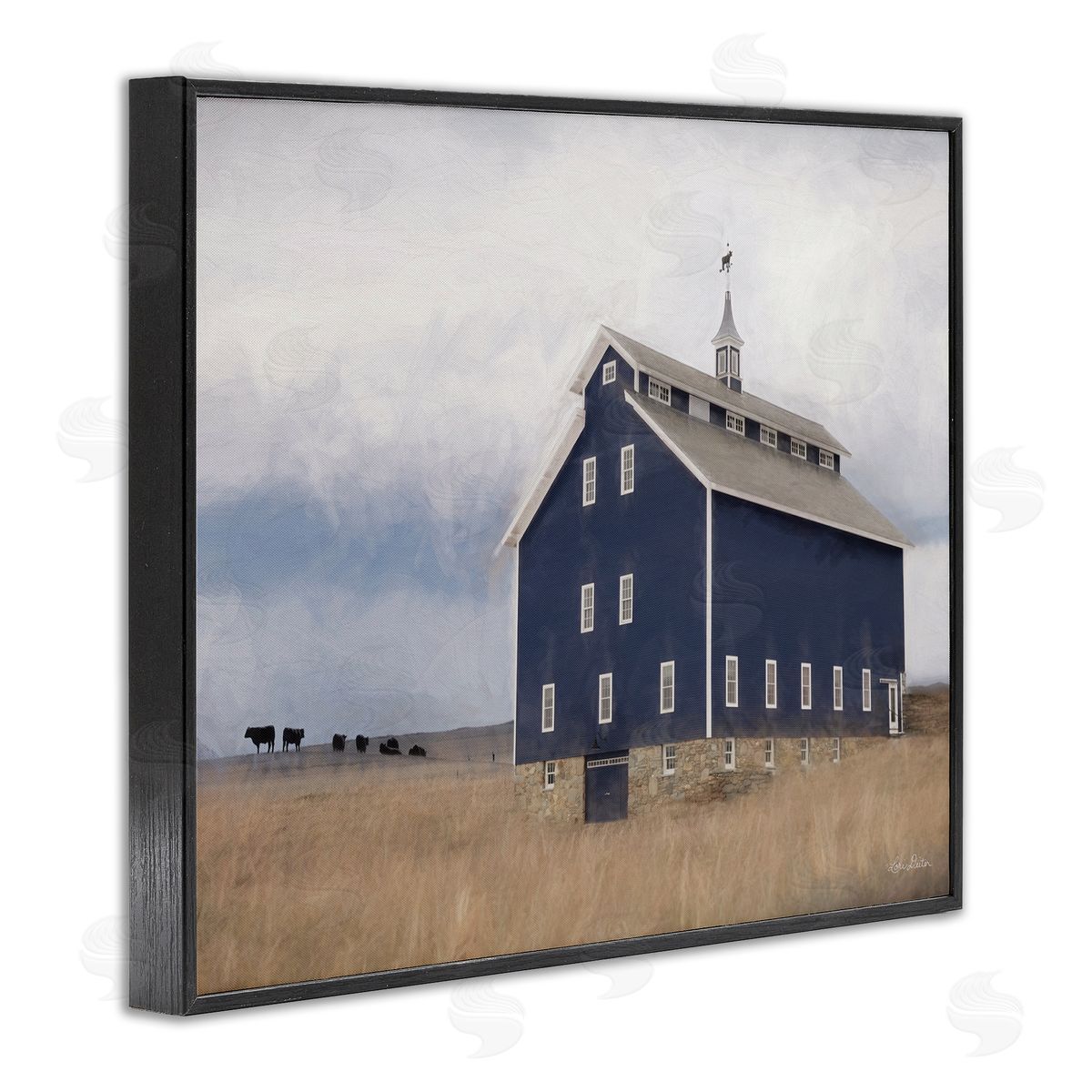 Lori Deiter Blue Farm Barn Landscape Animals Grazing Cloudy Sky