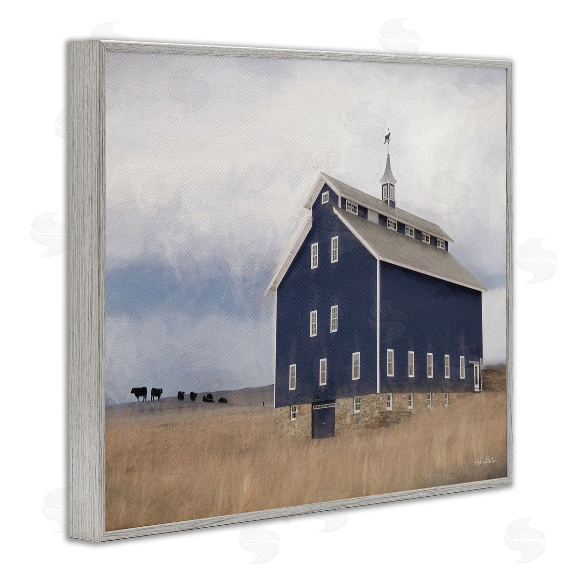 Lori Deiter Blue Farm Barn Landscape Animals Grazing Cloudy Sky
