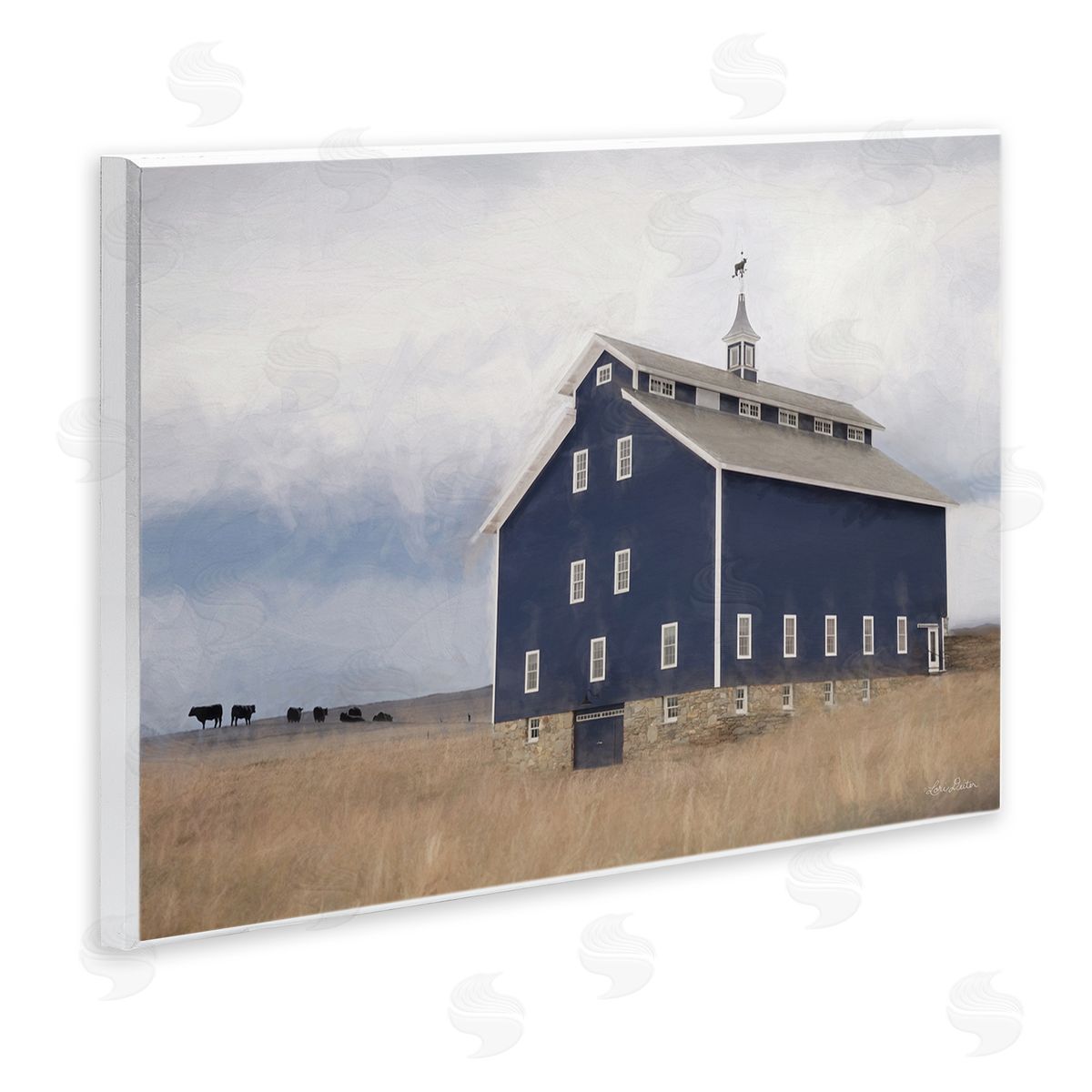 Lori Deiter Blue Farm Barn Landscape Animals Grazing Cloudy Sky