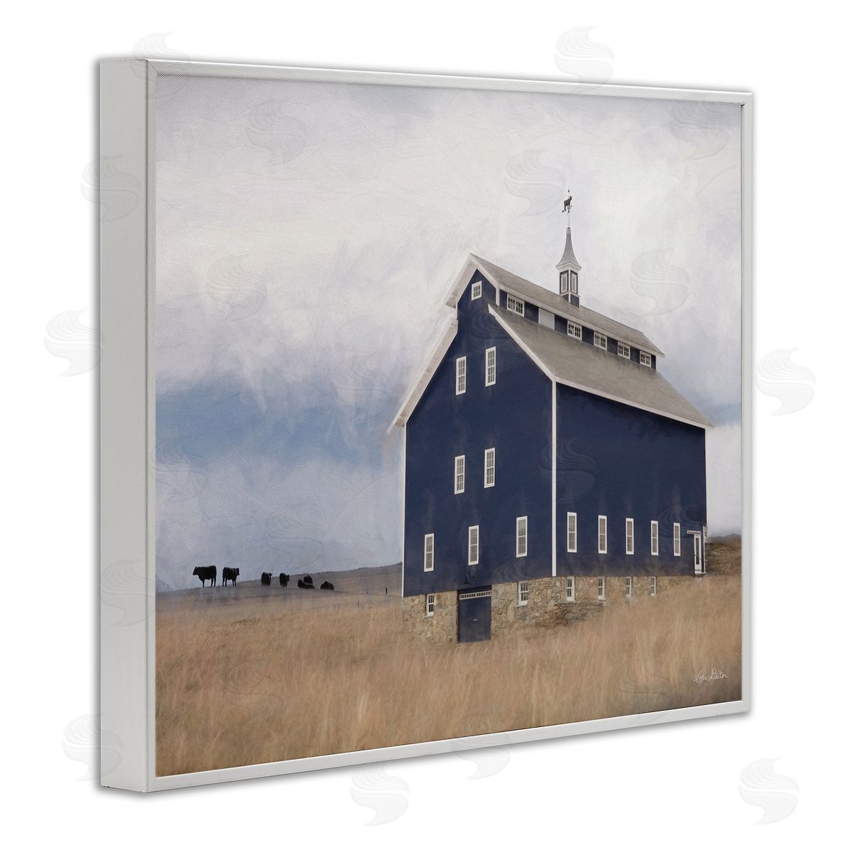 Lori Deiter Blue Farm Barn Landscape Animals Grazing Cloudy Sky