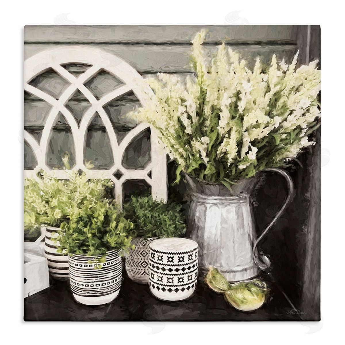 Lori Deiter Country Corner Still-Life Cottage Florals in Jars Stretched Canvas Wall Art Print