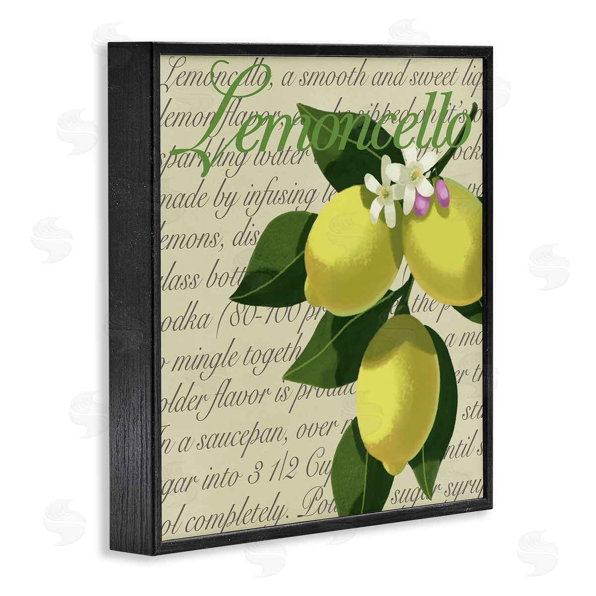 Sally Springer Griffith Lemoncello Text Blooming Floral Lemon Branch Traditional Script Black Framed Glicee Wall Art Print