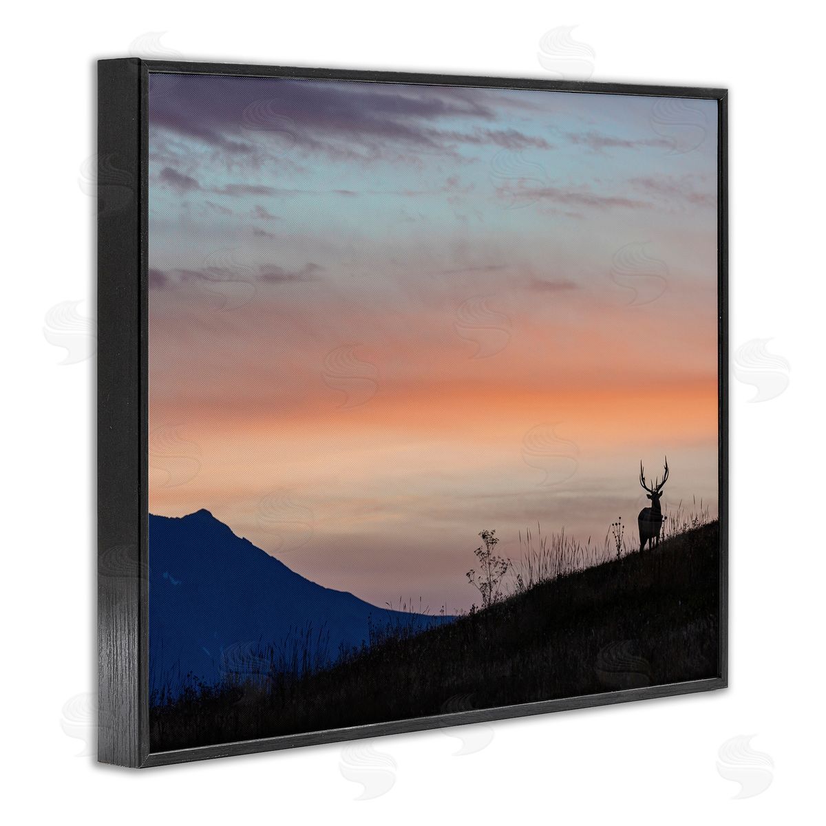 Larry McFerrin Mountain Elk Sunset Silhouette Blush Orange Skyline