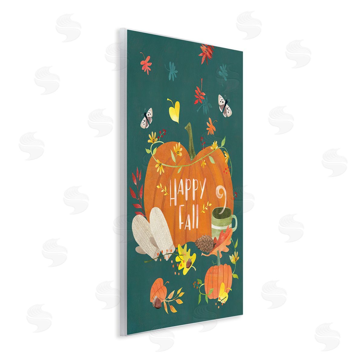 Laura Watson Happy Fall Greeting Plump Orange Pumpkin Festive Moths