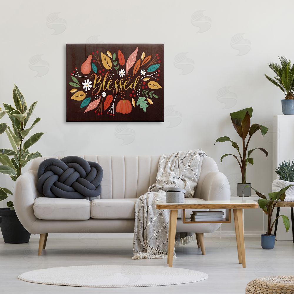 Louise Allen Designs Blessed Acknowledgement Whimsical Autumn Leaves and Gourds