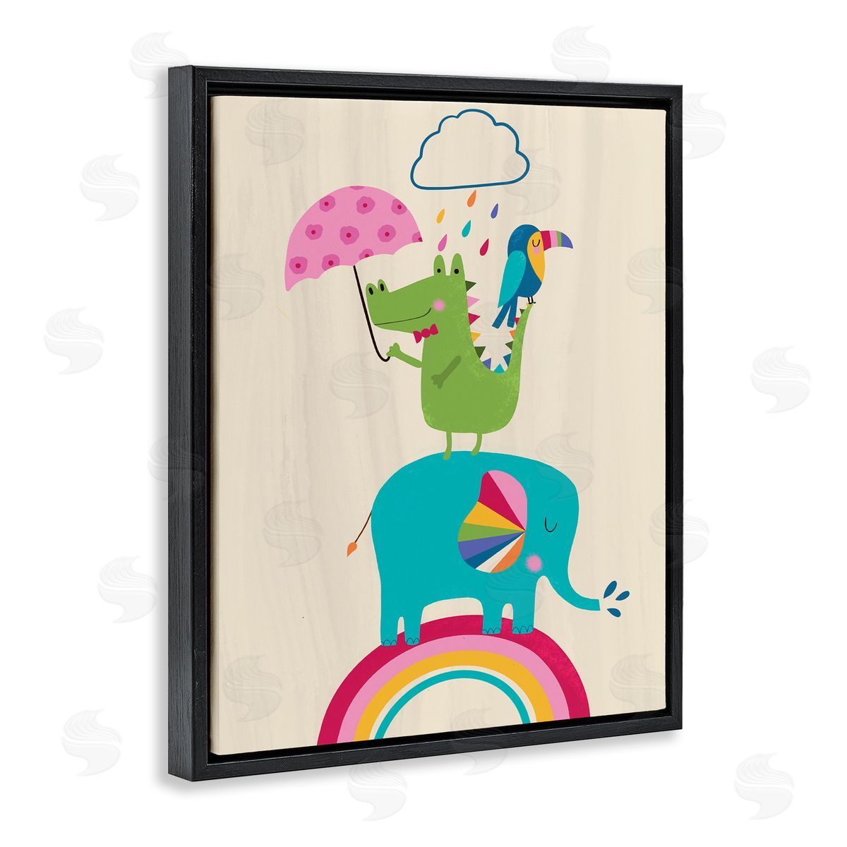 Louise Allen Designs Animals Standing on Rainbow Kid's Elephant Alligator Toucan