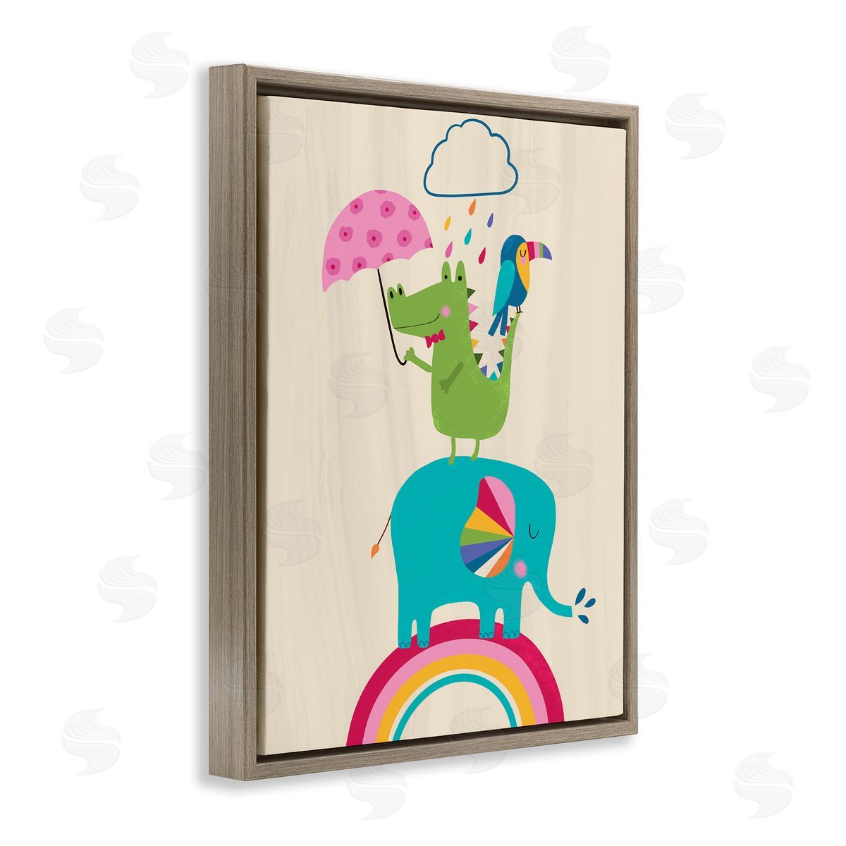 Louise Allen Designs Animals Standing on Rainbow Kid's Elephant Alligator Toucan