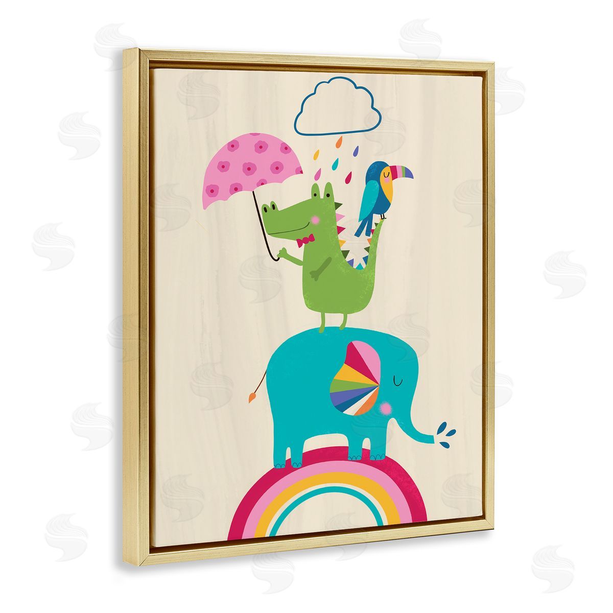 Louise Allen Designs Animals Standing on Rainbow Kid's Elephant Alligator Toucan