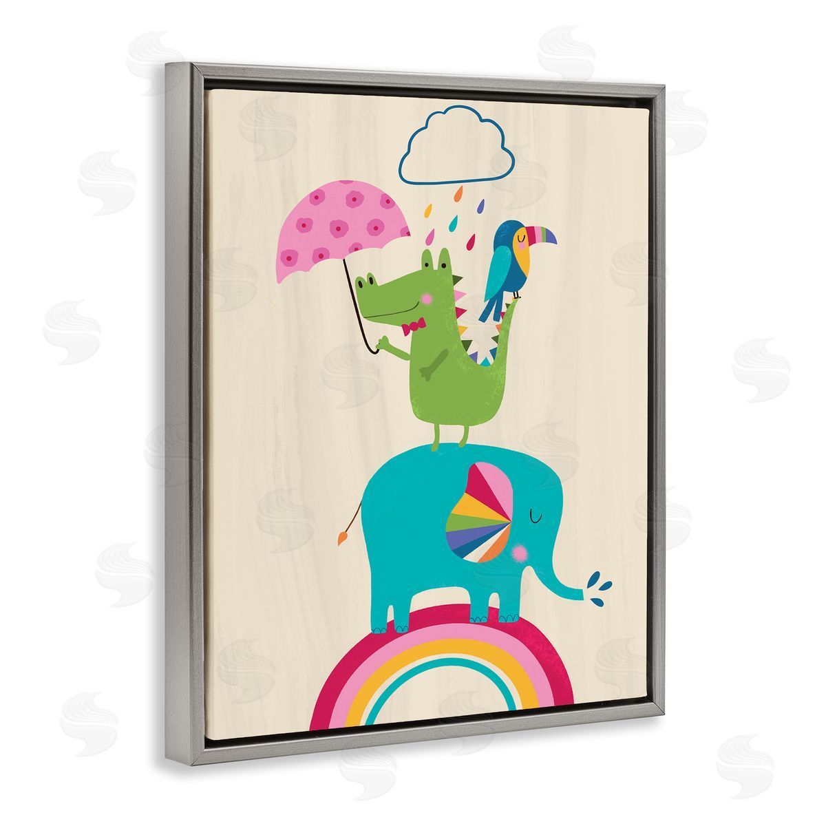 Louise Allen Designs Animals Standing on Rainbow Kid's Elephant Alligator Toucan