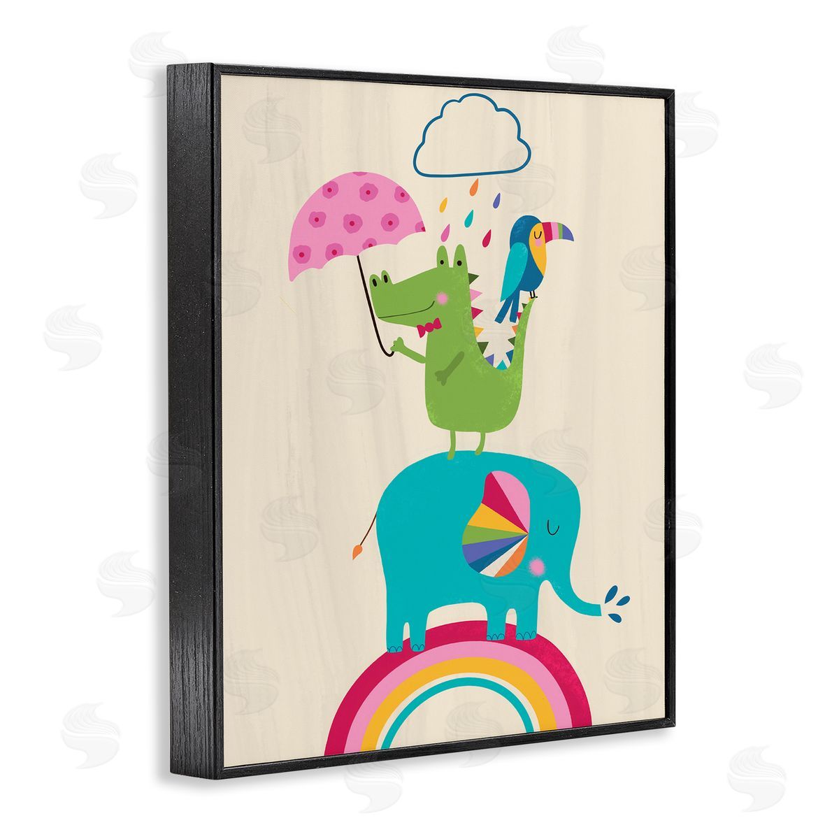 Louise Allen Designs Animals Standing on Rainbow Kid's Elephant Alligator Toucan