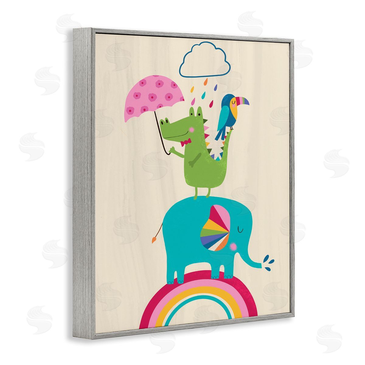 Louise Allen Designs Animals Standing on Rainbow Kid's Elephant Alligator Toucan