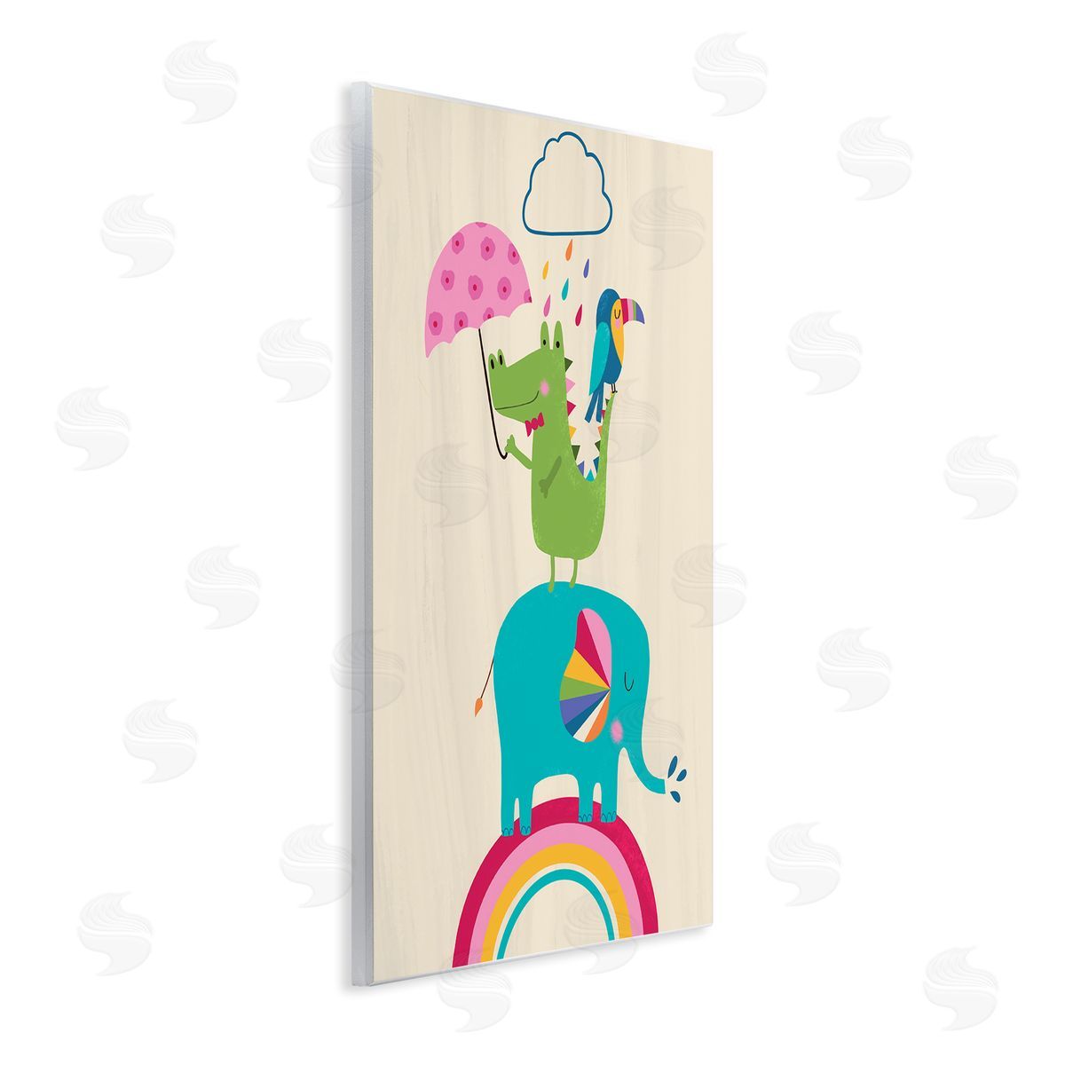 Louise Allen Designs Animals Standing on Rainbow Kid's Elephant Alligator Toucan