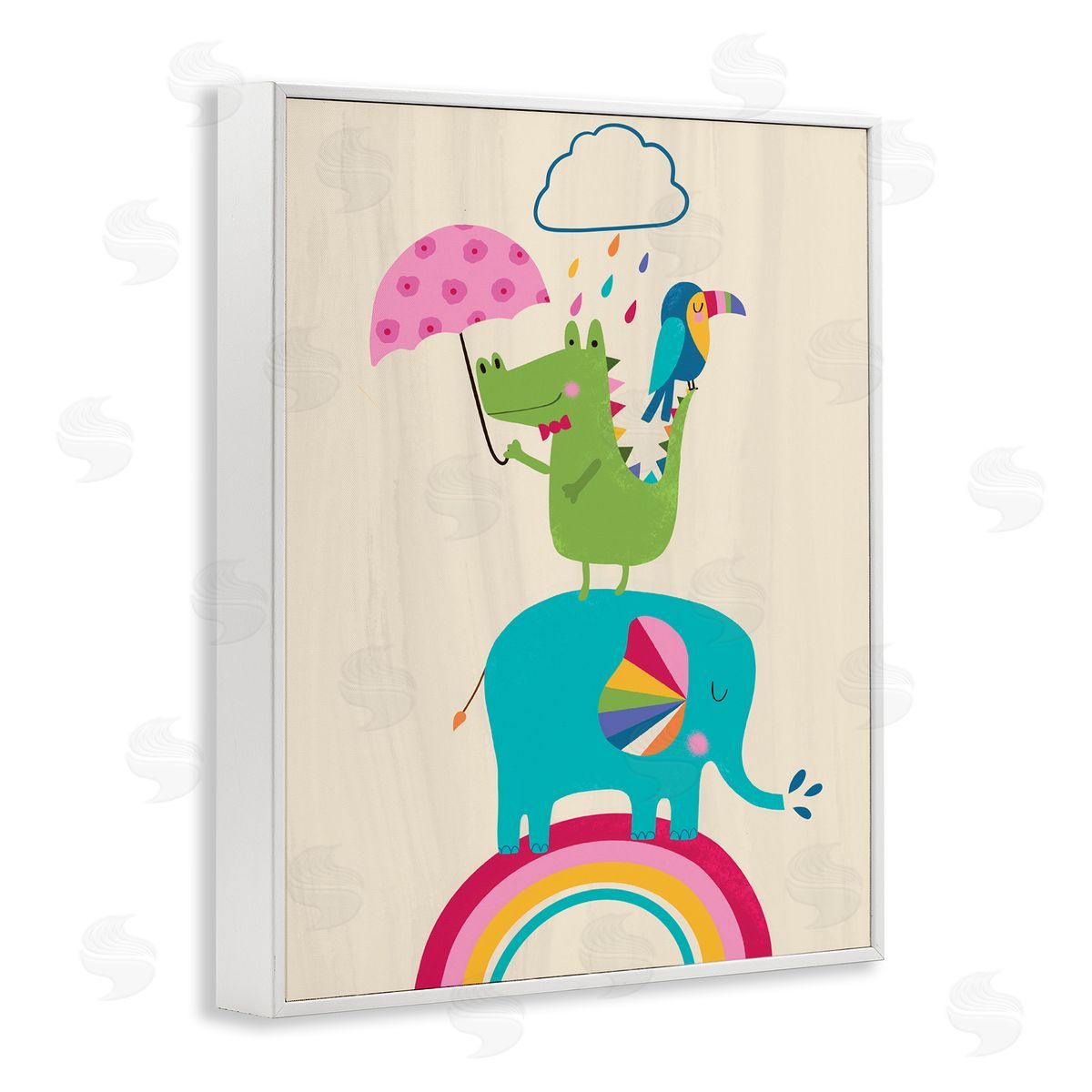 Louise Allen Designs Animals Standing on Rainbow Kid's Elephant Alligator Toucan