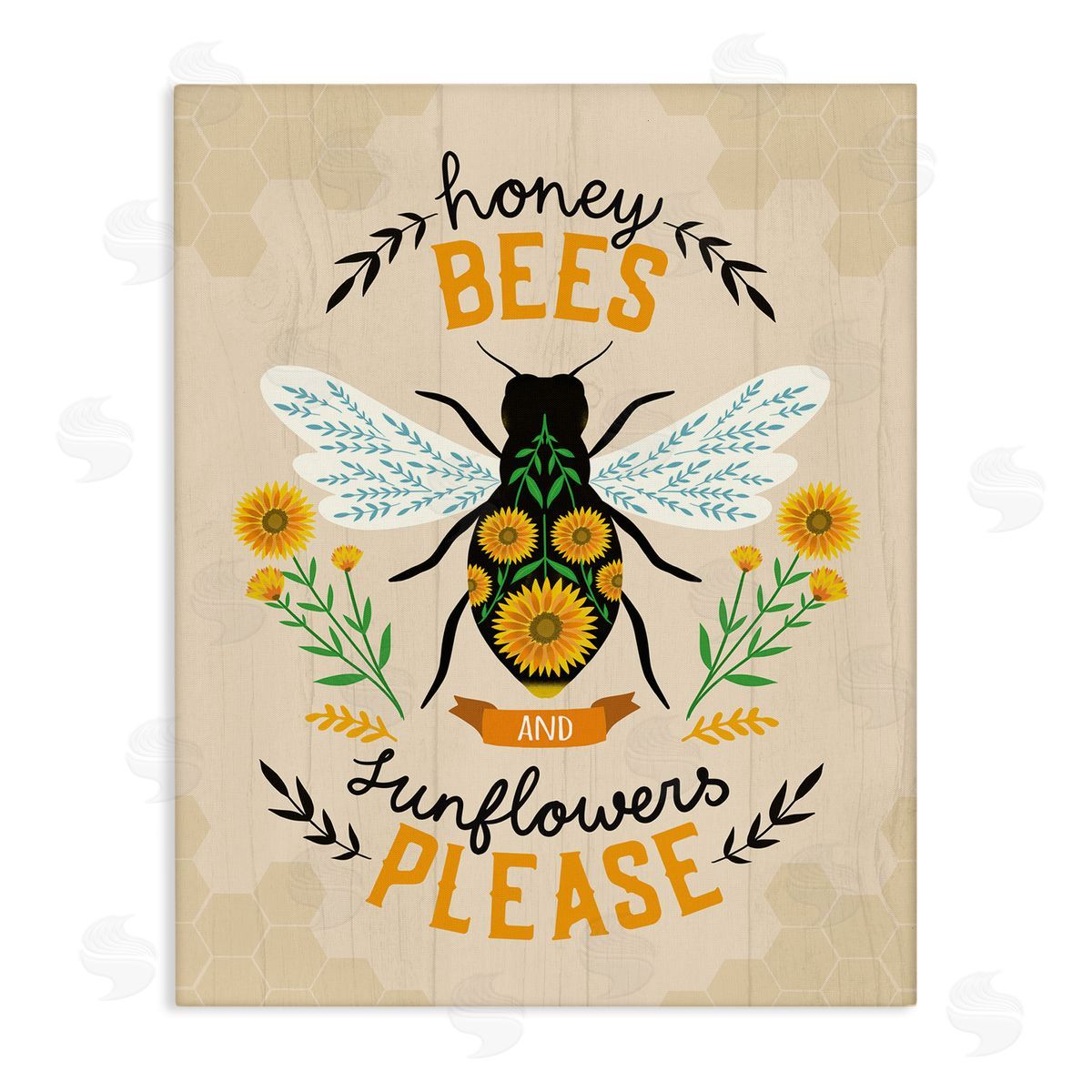 Louise Allen Designs Honey Bees Sunflowers Please Spring Garden Floral Phrase
