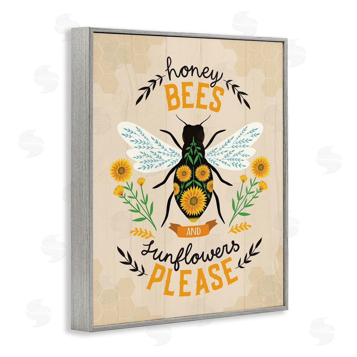 Louise Allen Designs Honey Bees Sunflowers Please Spring Garden Floral Phrase