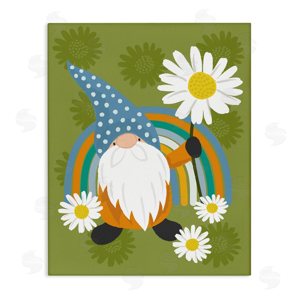 Lisa Perry Whitebutton Daisy Garden Gnome Blue Rainbow Floral Pattern