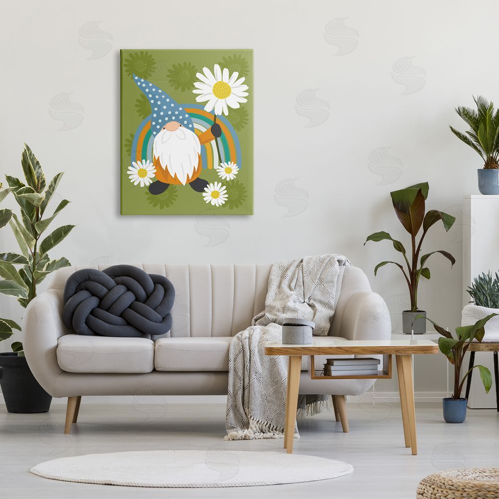 Lisa Perry Whitebutton Daisy Garden Gnome Blue Rainbow Floral Pattern