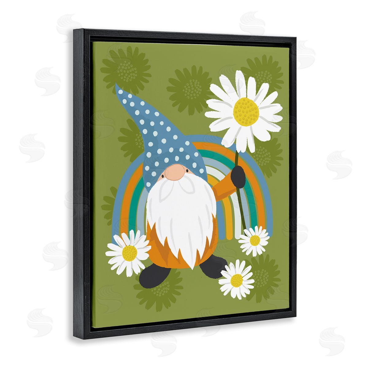 Lisa Perry Whitebutton Daisy Garden Gnome Blue Rainbow Floral Pattern