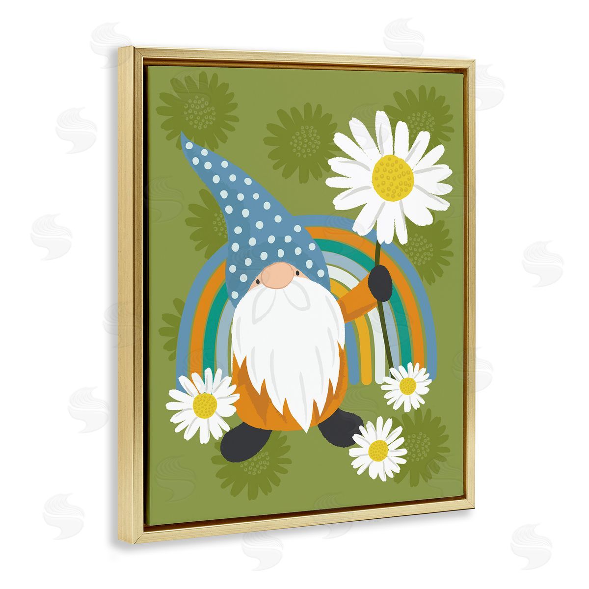 Lisa Perry Whitebutton Daisy Garden Gnome Blue Rainbow Floral Pattern