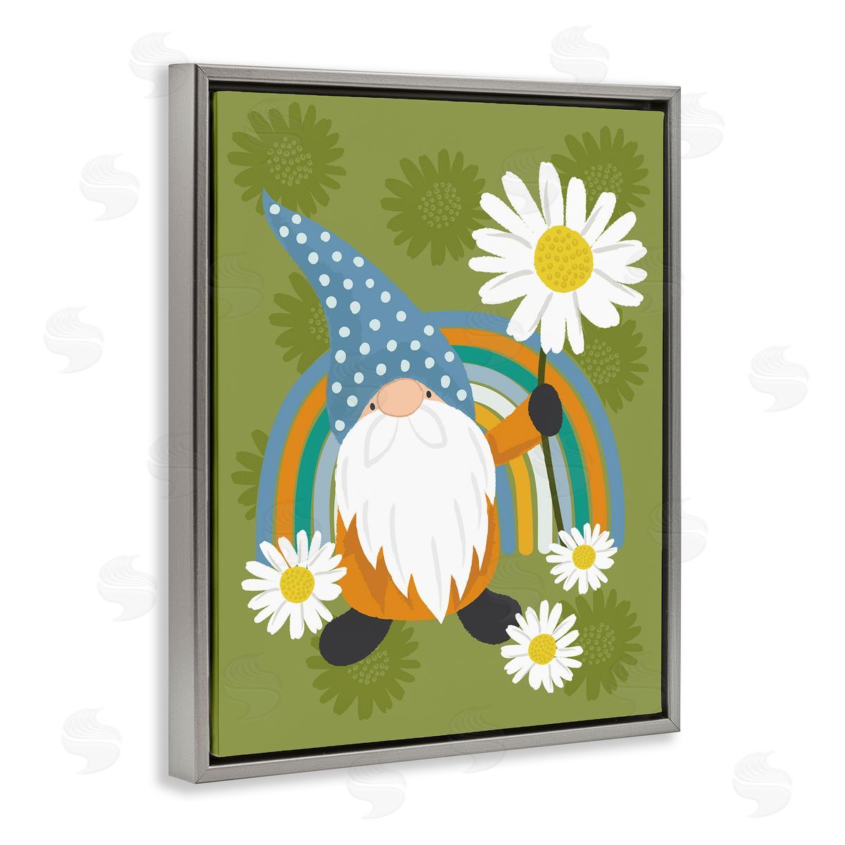 Lisa Perry Whitebutton Daisy Garden Gnome Blue Rainbow Floral Pattern
