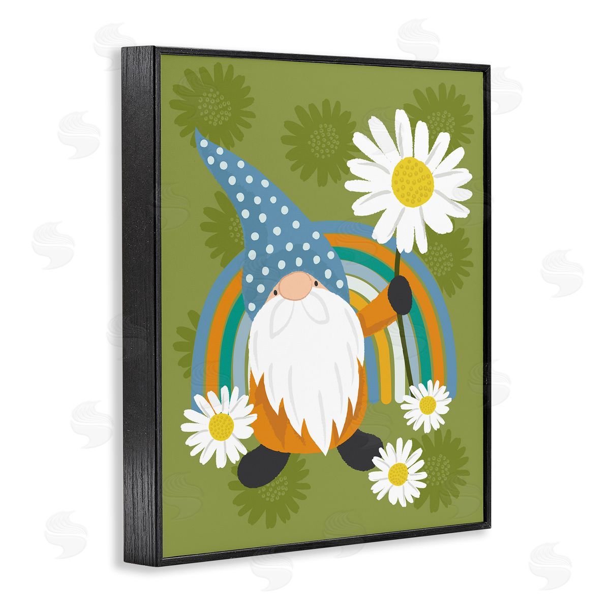Lisa Perry Whitebutton Daisy Garden Gnome Blue Rainbow Floral Pattern