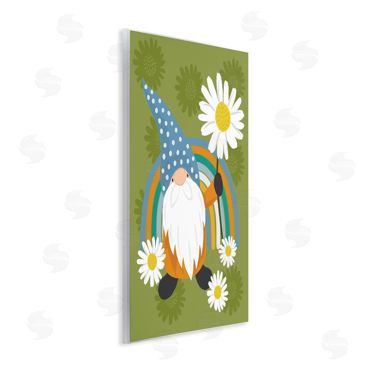 Lisa Perry Whitebutton Daisy Garden Gnome Blue Rainbow Floral Pattern