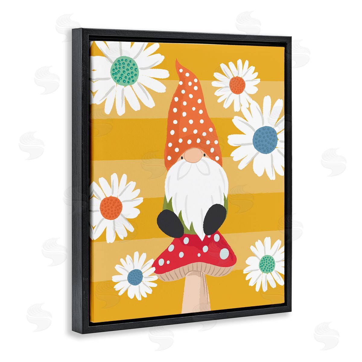 Lisa Perry Whitebutton Mushroom Garden Gnome White Daisies Yellow Stripes