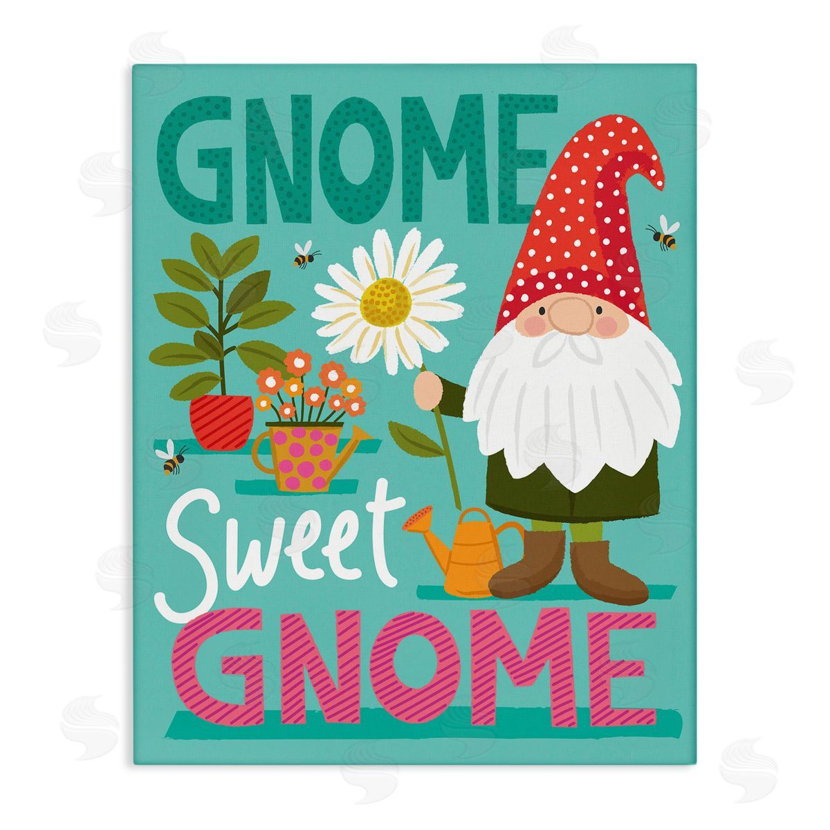 Lisa Perry Whitebutton Gnome Sweet Gnome Pun White Daisy Garden Elf