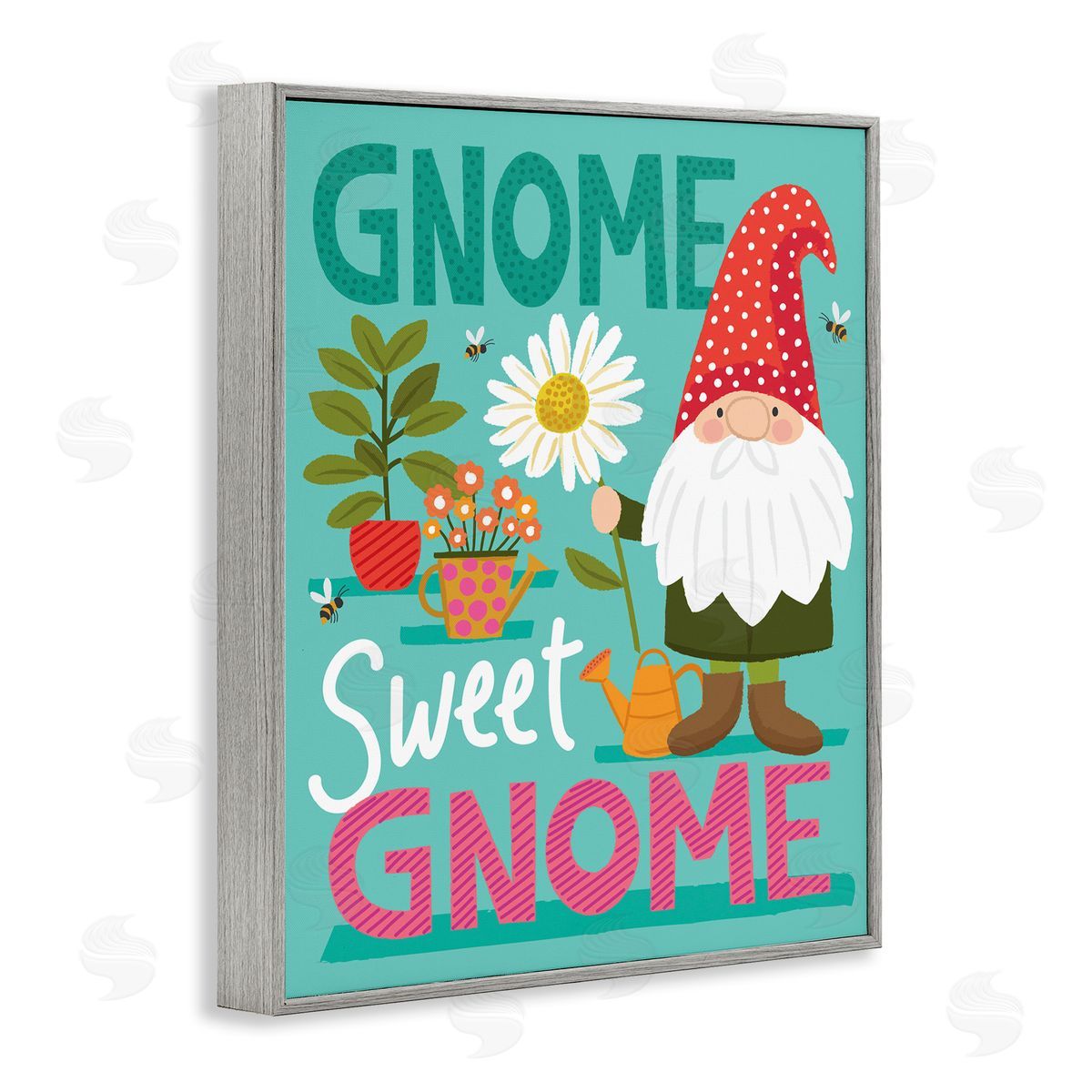 Lisa Perry Whitebutton Gnome Sweet Gnome Pun White Daisy Garden Elf