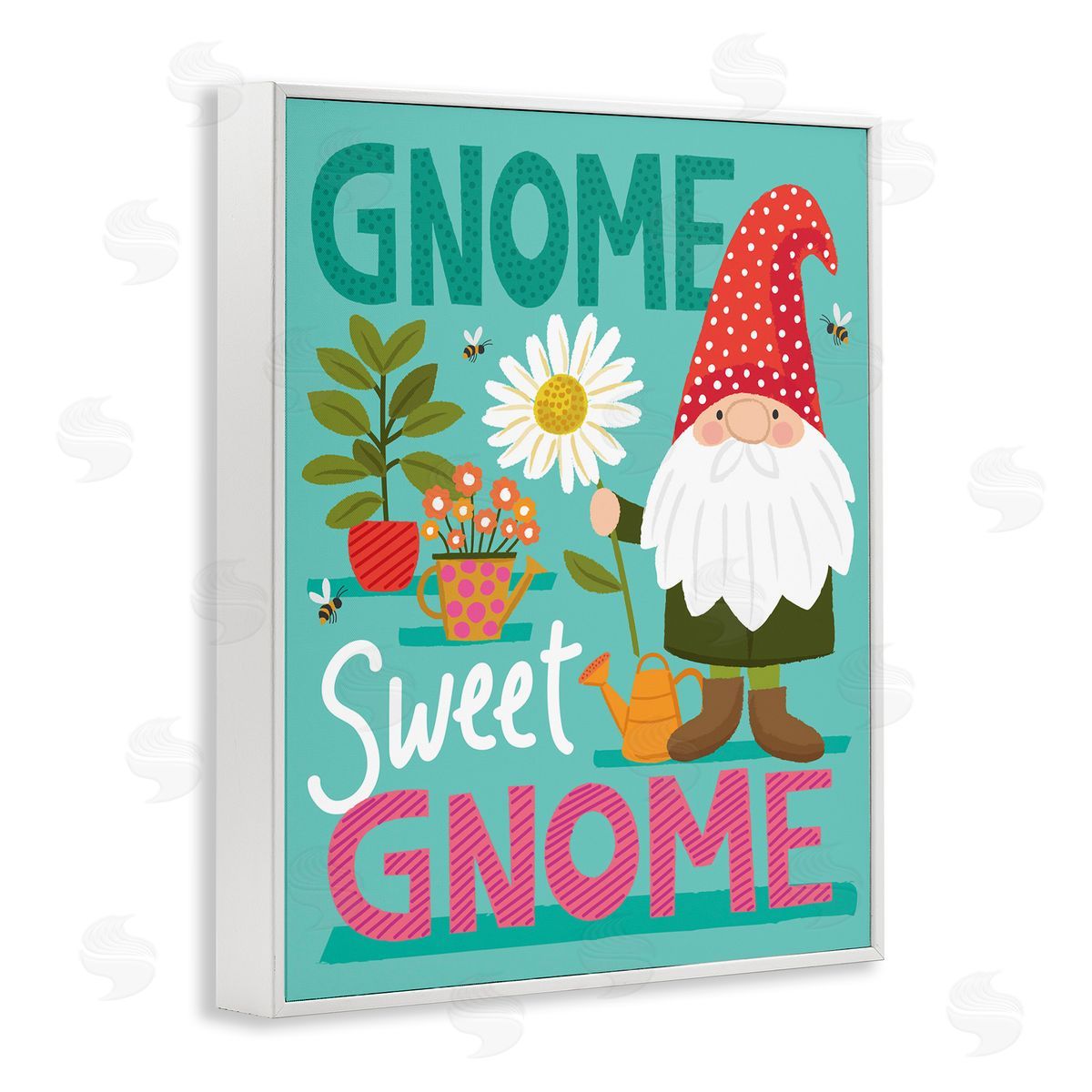 Lisa Perry Whitebutton Gnome Sweet Gnome Pun White Daisy Garden Elf