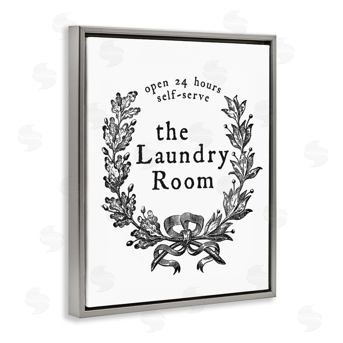 Lettered and Lined 24 Hour Self-Serve Laundry Room Sign Vintage Wreath