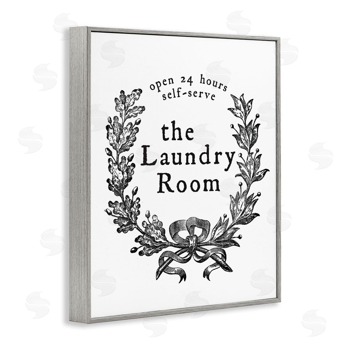 Lettered and Lined 24 Hour Self-Serve Laundry Room Sign Vintage Wreath