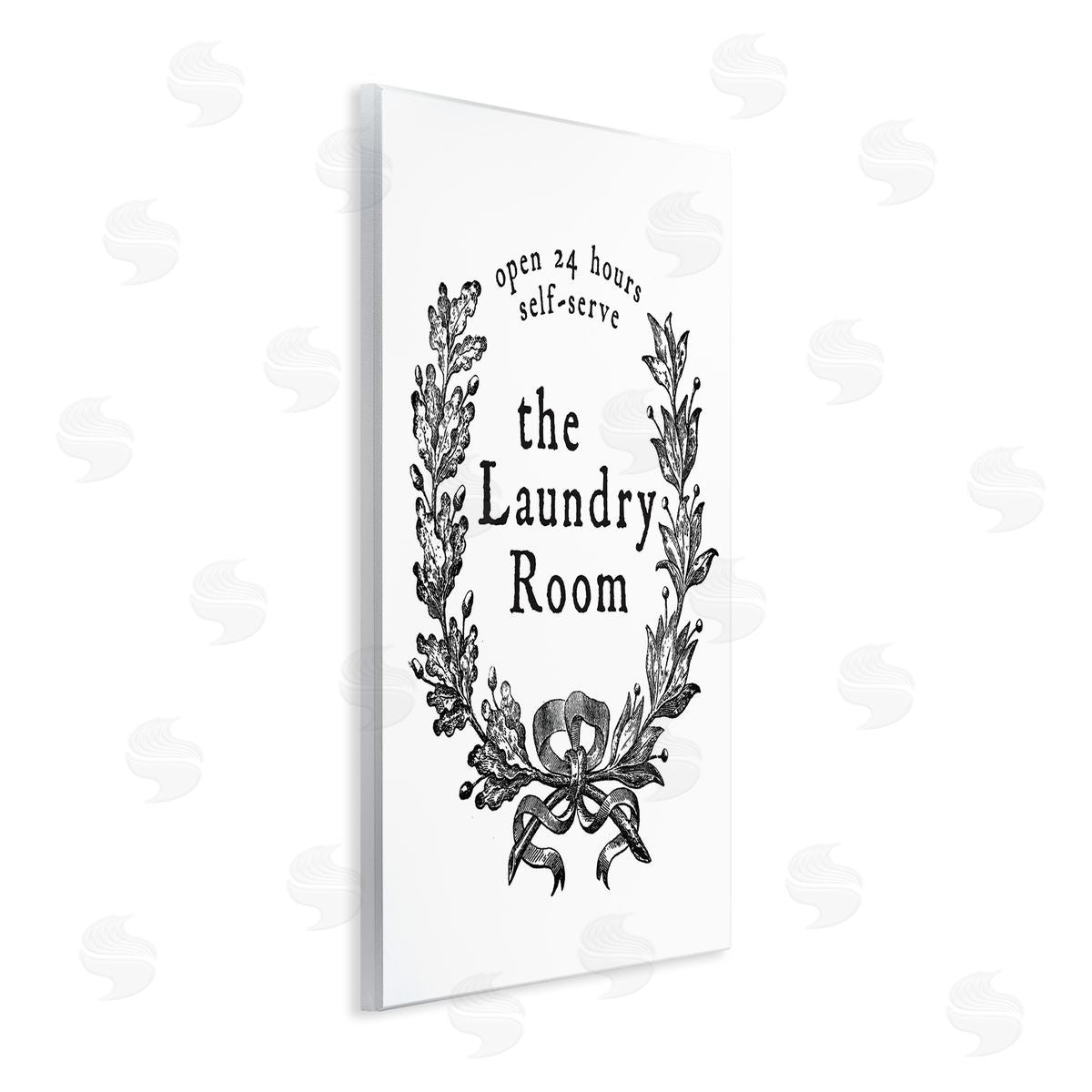 Lettered and Lined 24 Hour Self-Serve Laundry Room Sign Vintage Wreath