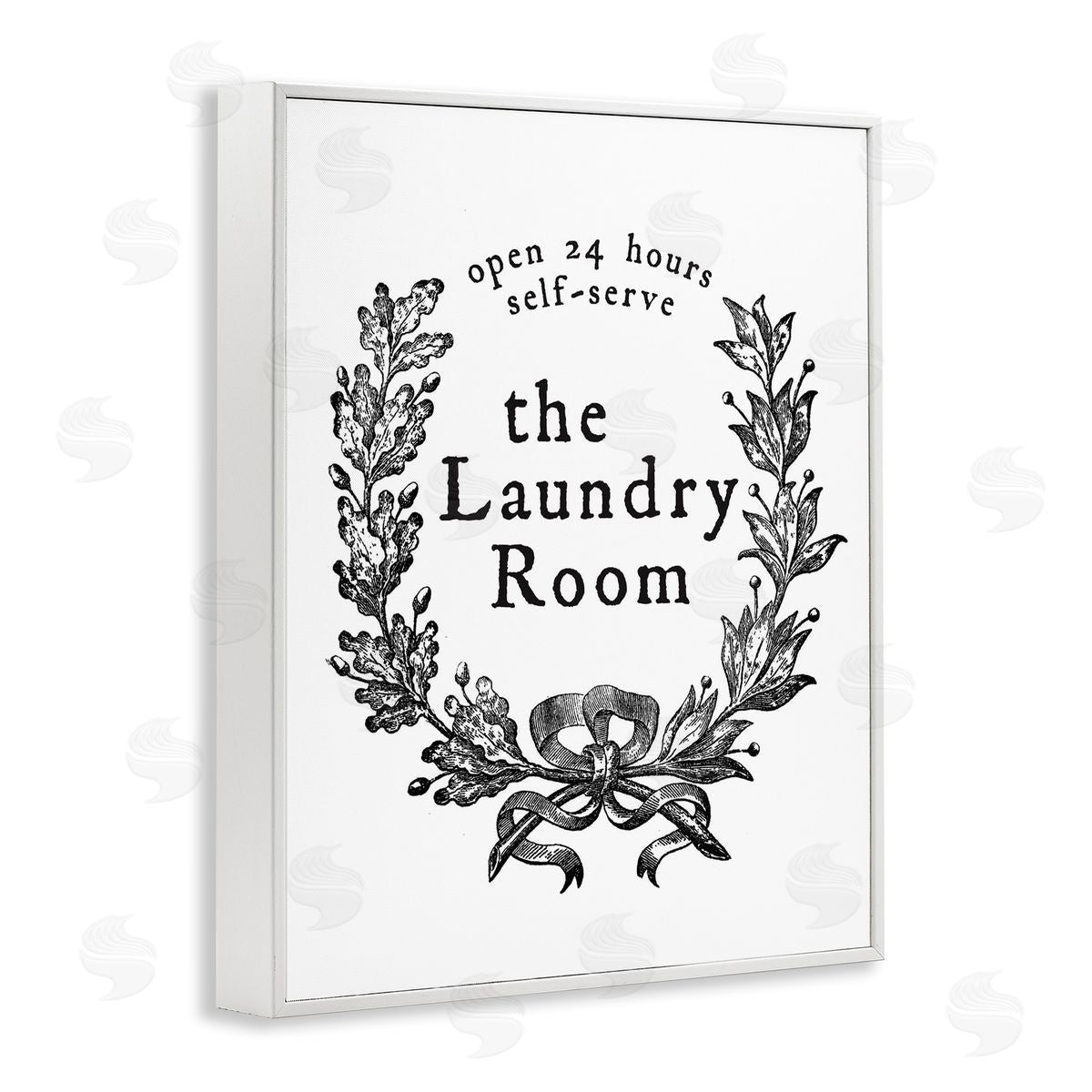 Lettered and Lined 24 Hour Self-Serve Laundry Room Sign Vintage Wreath