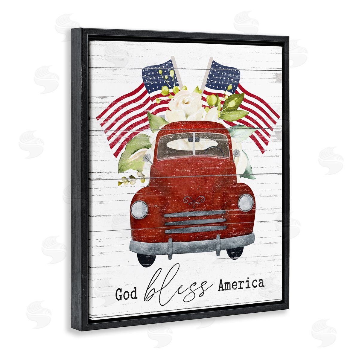 Lettered and Lined God Bless America Sentiment Americana Red Truck Flags