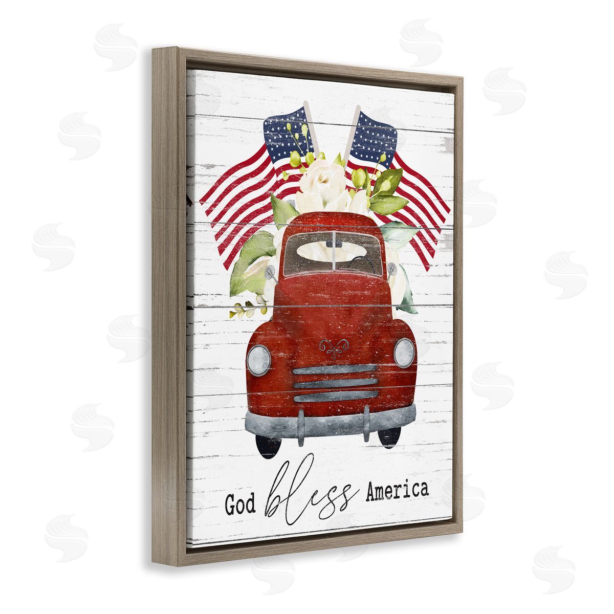 Lettered and Lined God Bless America Sentiment Americana Red Truck Flags