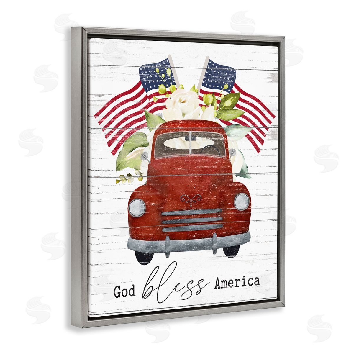 Lettered and Lined God Bless America Sentiment Americana Red Truck Flags
