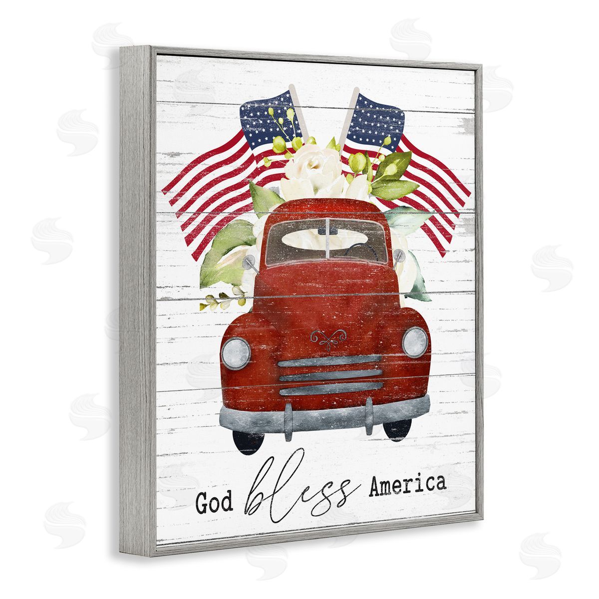 Lettered and Lined God Bless America Sentiment Americana Red Truck Flags