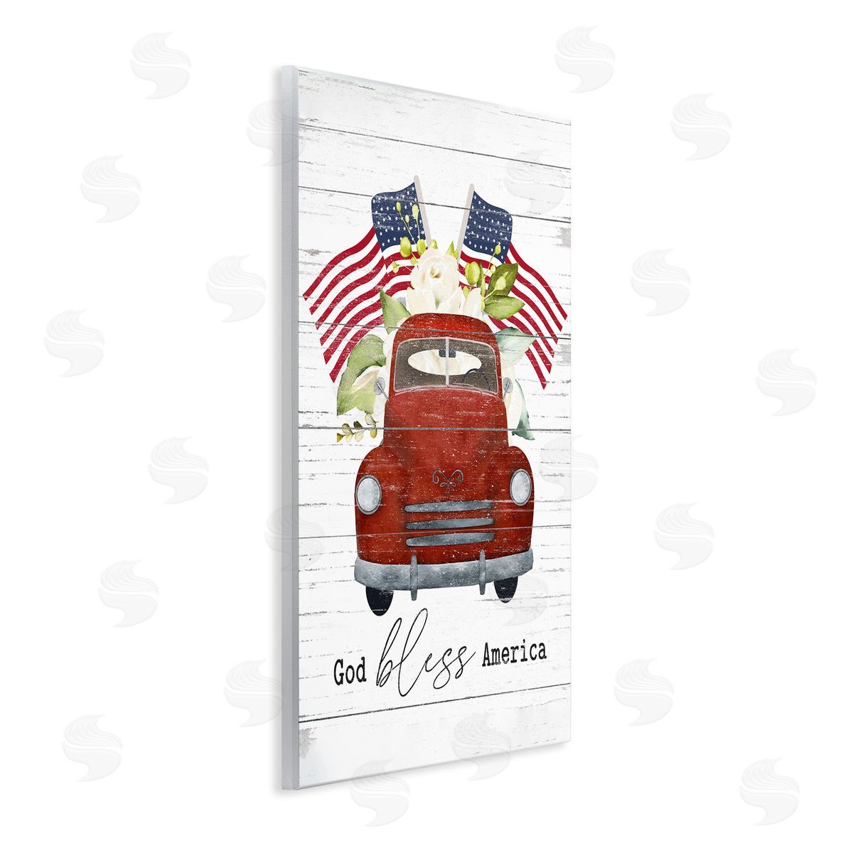 Lettered and Lined God Bless America Sentiment Americana Red Truck Flags