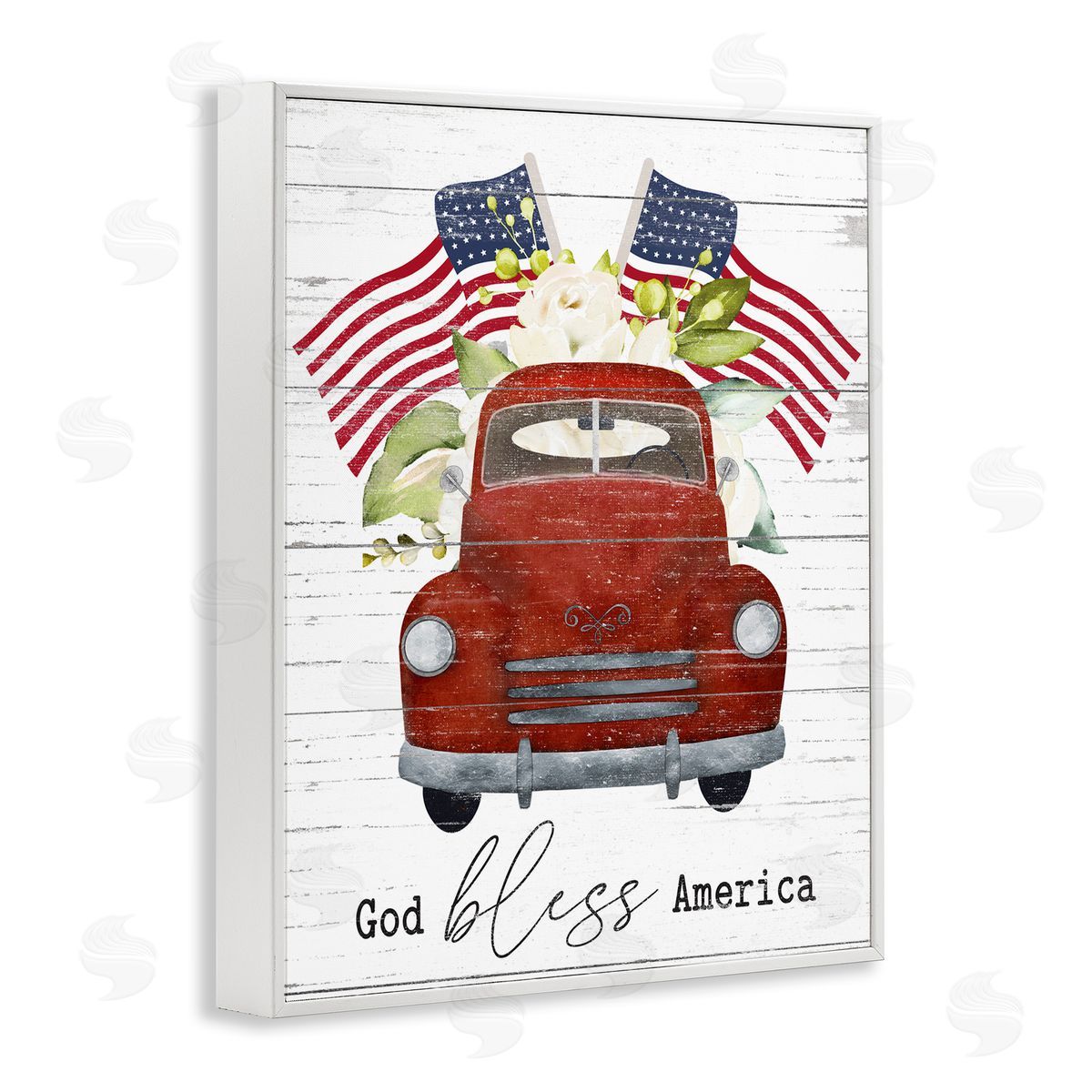 Lettered and Lined God Bless America Sentiment Americana Red Truck Flags