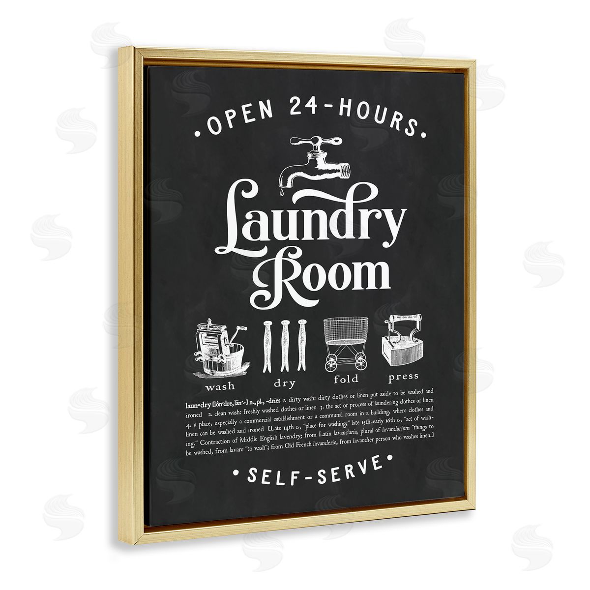 Lettered and Lined 24 Hour Laundry Sign Vintage Icon Illustrations Black White