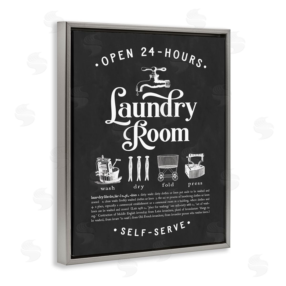 Lettered and Lined 24 Hour Laundry Sign Vintage Icon Illustrations Black White