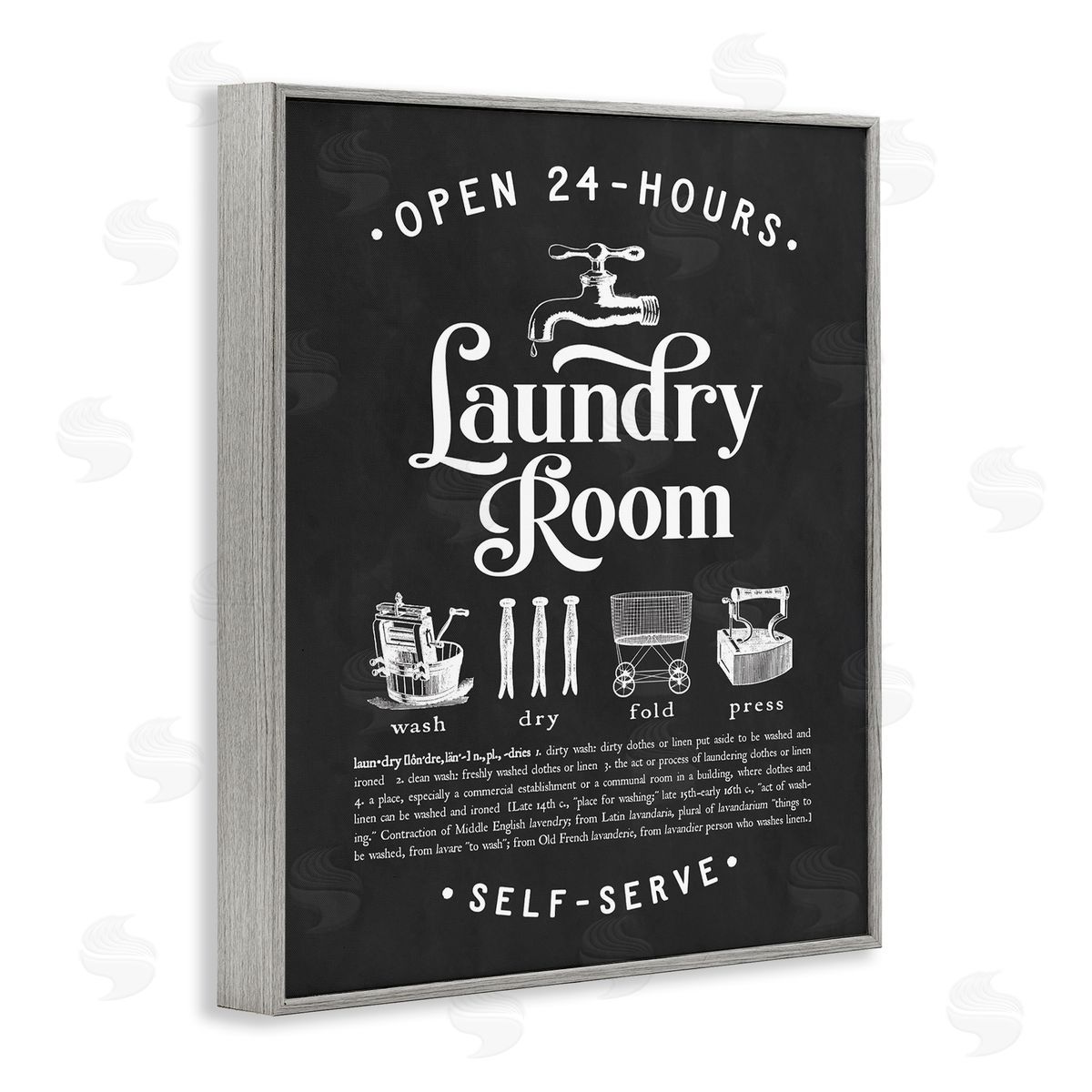 Lettered and Lined 24 Hour Laundry Sign Vintage Icon Illustrations Black White