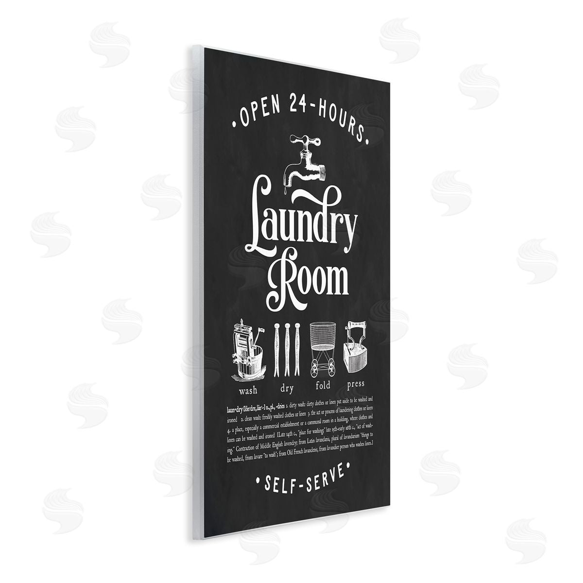 Lettered and Lined 24 Hour Laundry Sign Vintage Icon Illustrations Black White