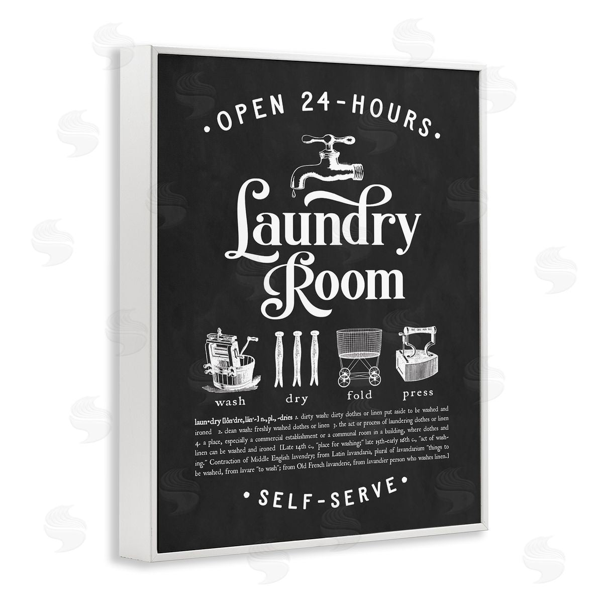 Lettered and Lined 24 Hour Laundry Sign Vintage Icon Illustrations Black White