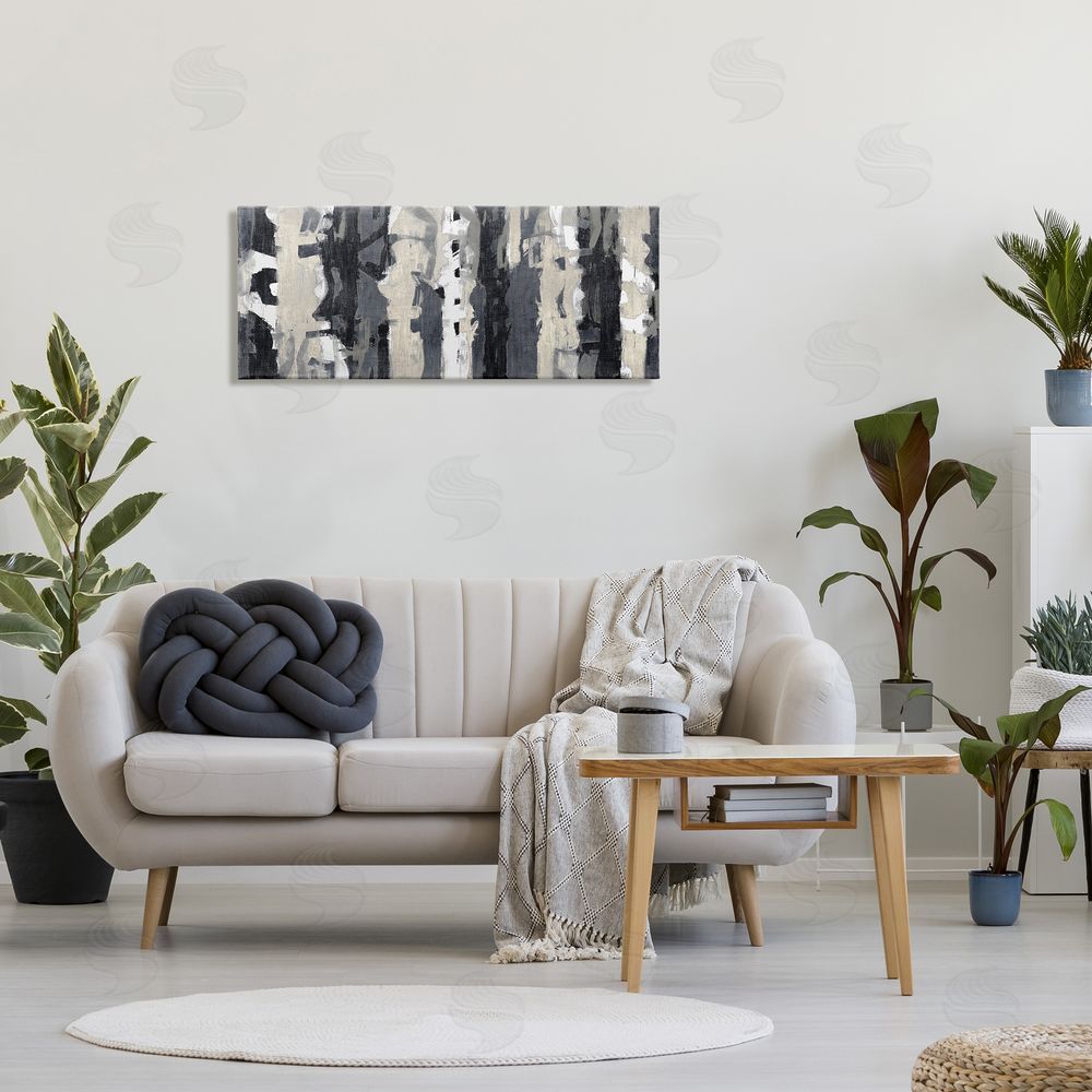 Max Hansen Modern Busy Abstraction Grey Beige Black Messy Stripes